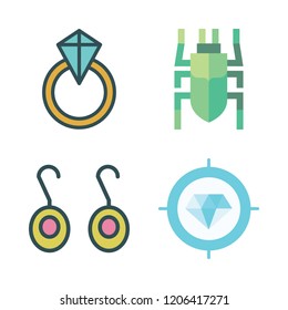 jewel icon set. vector set about beetle, diamond, earrings and engagement ring icons set.