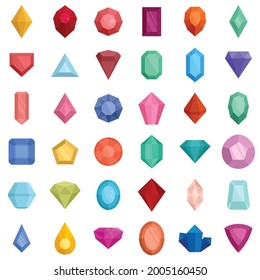 Jewel icons set. Flat set of jewel vector icons isolated on white background