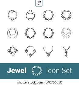 Jewel outline thin modern stylish icon set of 12 icons. Part 4 - necklaces and chains . EPS 10.

