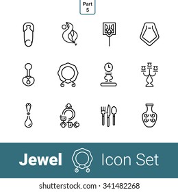 Jewel outline thin modern stylish icon set of 12 icons. Part 5 - silverware and porcelain. EPS 10.