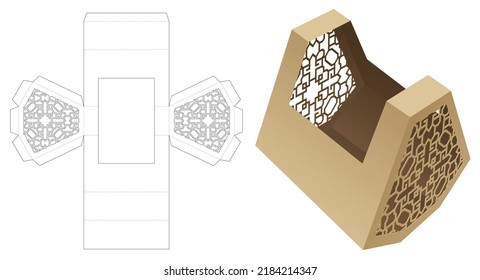 jewel shaped box with stenciled pattern die cut template and 3D mockup