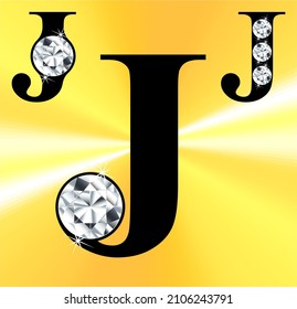 Jeweled J logo, gemstone styled letters, vector illustration.  Gem stoned figures from A to Z and zero to nine logos. Brilliant the letter J with gem.
