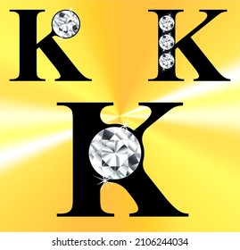Jeweled K logo, gemstone styled letters, vector illustration.  Gem stoned figures from A to Z and zero to nine logos. Brilliant the letter K with gem.
