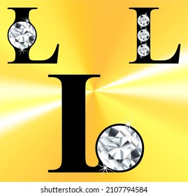 Jeweled L logo, gemstone styled letters, vector illustration.  Gem stoned figures from A to Z and zero to nine logos. Brilliant the letter L with gem.

