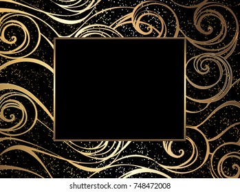 Jeweled marine background with filigree wave pattern and golden sand.