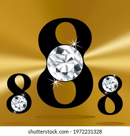 Jeweled numbers, gemstone styled numbers, vector illustration.  Gemstoned figures from zero to nine. Eight logo with gem.