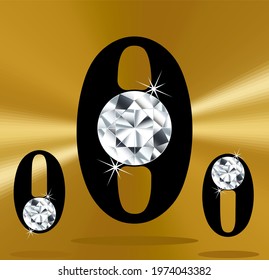 Jeweled numbers, gemstone styled numbers, vector illustration.  Gemstoned figures from zero to nine. Zero logo with gem.
