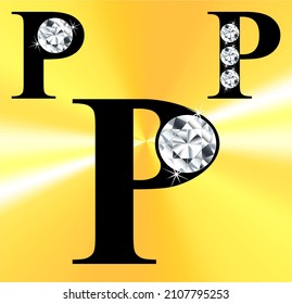 Jeweled P logo, gemstone styled letters, vector illustration.  Gem stoned figures from A to Z and zero to nine logos. Brilliant the letter P with gem.
