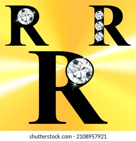 Jeweled R logo, gemstone styled letters, vector illustration.  Gem stoned figures from A to Z and zero to nine logos. Brilliant the letter R with gem.
