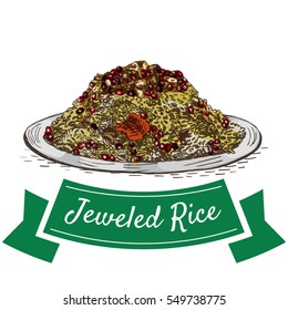 Jeweled Rice colorful illustration. Vector illustration of Persian cuisine.