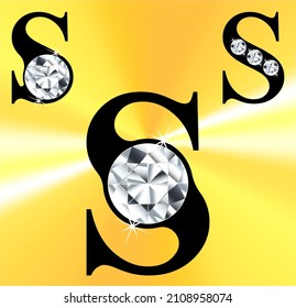 Jeweled S logo, gemstone styled letters, vector illustration.  Gem stoned figures from A to Z and zero to nine logos. Brilliant the letter S with gem.
