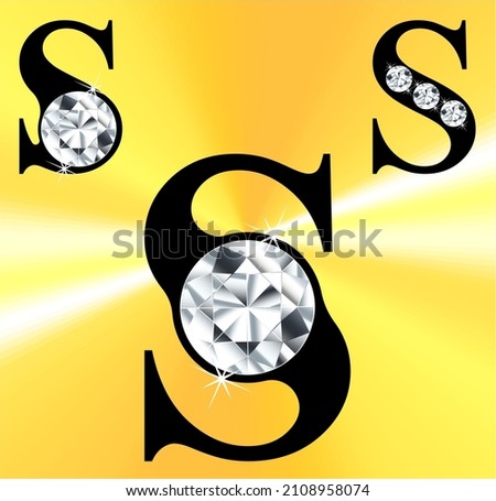 Jeweled S logo, gemstone styled letters, vector illustration.  Gem stoned figures from A to Z and zero to nine logos. Brilliant the letter S with gem.
