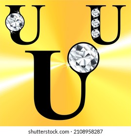 Jeweled U logo, gemstone styled letters, vector illustration.  Gem stoned figures from A to Z and zero to nine logos. Brilliant the letter U with gem.
