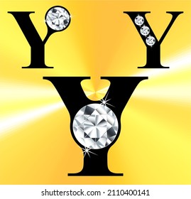 Jeweled Y logo, gemstone styled letters, vector illustration.  Gem stoned figures from A to Z and zero to nine logos. Brilliant the letter Y with gem.
