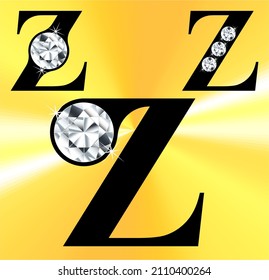 Jeweled Z logo, gemstone styled letters, vector illustration.  Gem stoned figures from A to Z and zero to nine logos. Brilliant the letter Z with gem.
