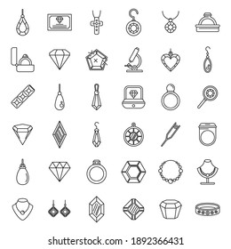 Jeweler gem icons set. Outline set of Jeweler gem vector icons for web design isolated on white background