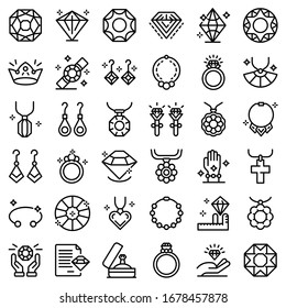Jeweler icons set. Outline set of jeweler vector icons for web design isolated on white background