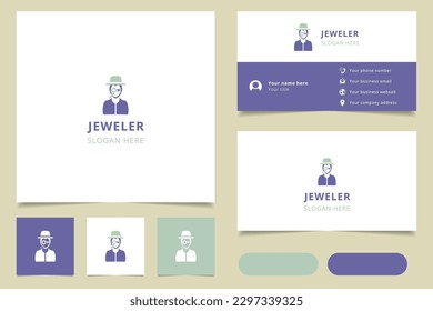 Jeweler logo design with editable slogan. Branding book and business card template.