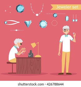 Jeweler. Profession. Vector illustration. Cartoon character