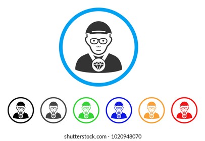 Jeweler rounded icon. Style is a flat jeweler gray symbol inside light blue circle with black, gray, green, blue, red, orange variants. Cheerful jeweler vector pictogram.