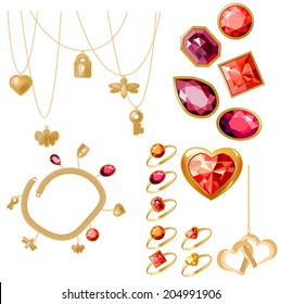 Jewelery set with rings, gems and bracelet