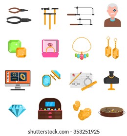 Jeweller icons set with earrings and necklace flat isolated vector illustration 