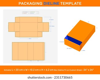 Jewellery Box, Dieline Template, 20 x 10.2 x 6.2 cm, 