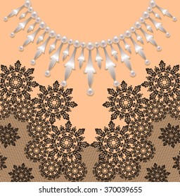 Jewellery in the form of silver pendants with pearls with black lace
