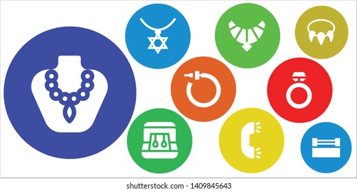 jewellery icon set. 9 filled jewellery icons.  Collection Of - Necklace, Jewel, Earrings, Ring
