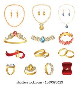 Jewellery icons set. Cartoon set of jewellery vector icons for web design