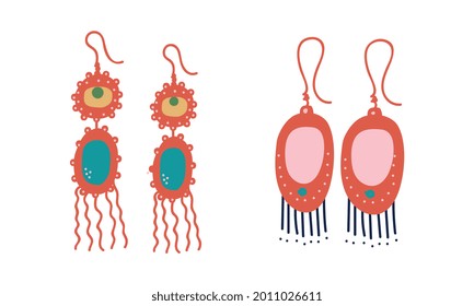 Jewellery or Jewelry Item as Personal Adornment with Earrings Vector Set