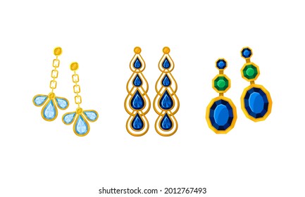 Jewellery or Jewelry Item as Personal Adornment with Earrings Vector Set