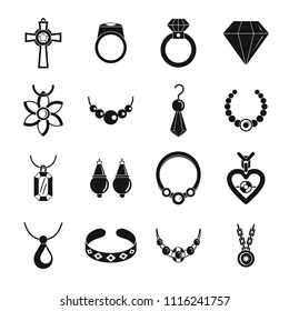 Jewellery necklace luxury icons set. Simple illustration of 16 jewellery necklace luxury vector icons for web