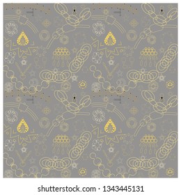 Jewellery set flat hand drawn seamless pattern. Accessories sketch clip art. Jewels textile, background, web, wrapping paper. Vector illustration