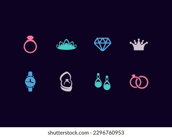 Jewellery vector icon set. Luxury jewellery and bijouterie icons.