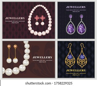 Jewellery woman luxury banner concept set. Realistic illustration of 4 jewellery woman luxury vector banner horizontal concepts for web