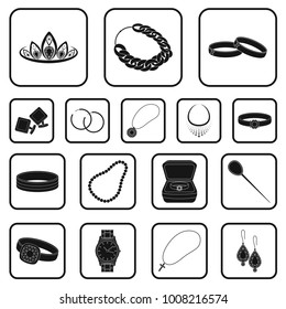 Jewelry and accessories black icons in set collection for design.Decoration vector symbol stock web illustration.