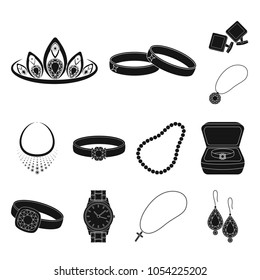 Jewelry and accessories black icons in set collection for design.Decoration vector symbol stock web illustration.