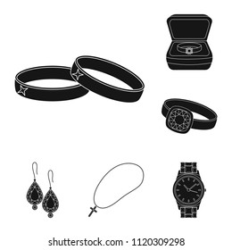 Jewelry and accessories black icons in set collection for design.Decoration vector symbol stock web illustration.