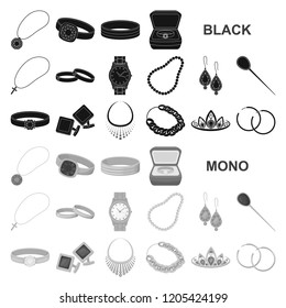 Jewelry and accessories black icons in set collection for design.Decoration vector symbol stock web illustration.