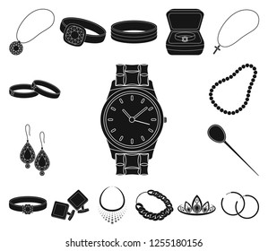 Jewelry and accessories black icons in set collection for design.Decoration vector symbol stock web illustration.