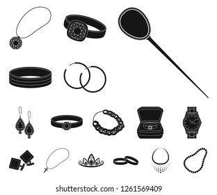 Jewelry and accessories black icons in set collection for design.Decoration vector symbol stock web illustration.