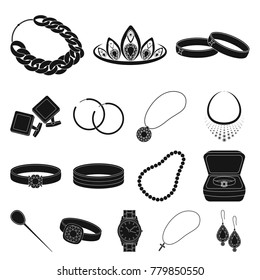 Jewelry and accessories black icons in set collection for design.Decoration vector symbol stock web illustration.