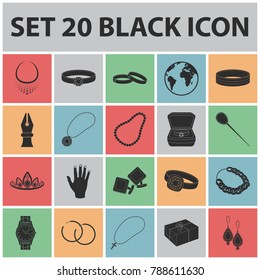 Jewelry and accessories black icons in set collection for design.Decoration vector symbol stock web illustration.