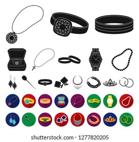 Jewelry and accessories black,flat icons in set collection for design.Decoration vector symbol stock web illustration.