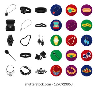 Jewelry and accessories black,flat icons in set collection for design.Decoration vector symbol stock web illustration.