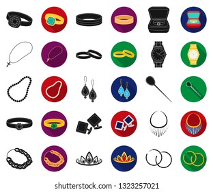 Jewelry and accessories black,flat icons in set collection for design.Decoration vector symbol stock web illustration.