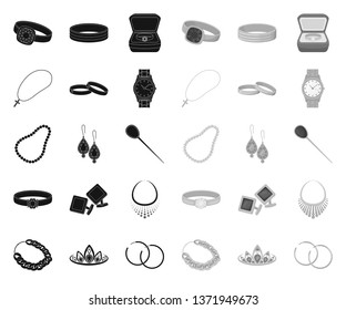 Jewelry and accessories black.mono icons in set collection for design.Decoration vector symbol stock web illustration.