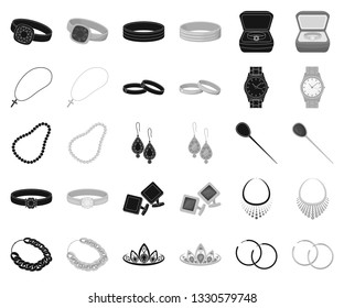 Jewelry and accessories black,monochrome icons in set collection for design.Decoration vector symbol stock web illustration.