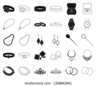 Jewelry and accessories black,outline icons in set collection for design.Decoration vector symbol stock web illustration.